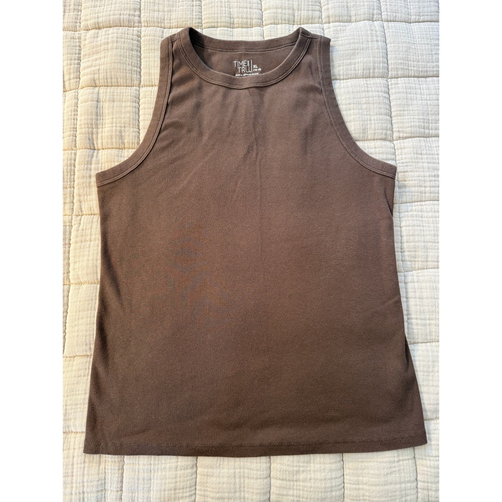 Time and Tru Tank Top Women XL Brown Ribbed Knit High Neck Casual Sleeveless